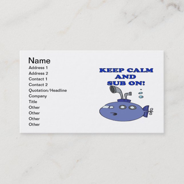 Keep Calm And Sub On 2 Business Card (Front)