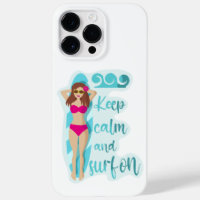Keep calm and surf on brunette girl Card