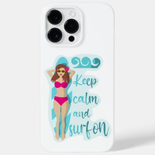 Keep calm and surf on brunette girl Card Case-Mate iPhone 14 Pro Max Case
