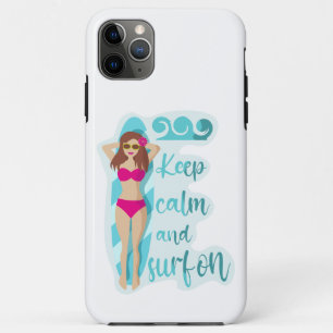 Keep calm and surf on brunette girl Card Case-Mate iPhone Case