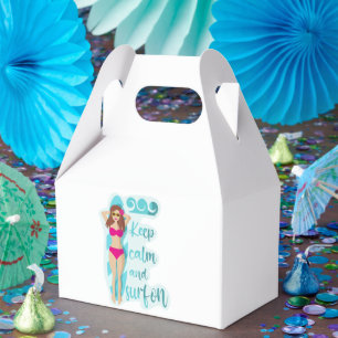 Keep calm and surf on brunette girl Card Favour Box