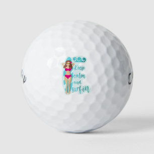 Keep calm and surf on brunette girl Card Golf Balls