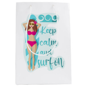Keep calm and surf on brunette girl Card Medium Gift Bag