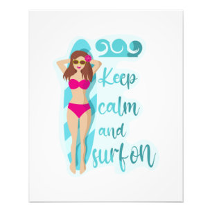 Keep calm and surf on brunette girl Card Photo Print