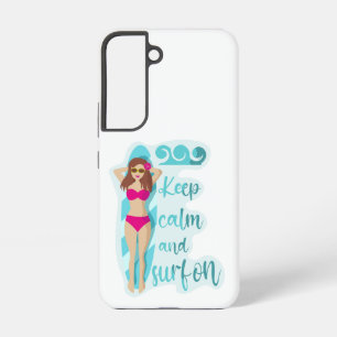 Keep calm and surf on brunette girl Card Samsung Galaxy Case