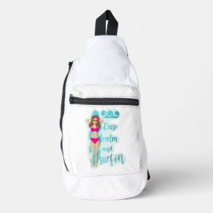 Keep calm and surf on brunette girl Card Sling Bag