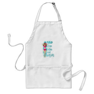Keep calm and surf on brunette girl Card Standard Apron
