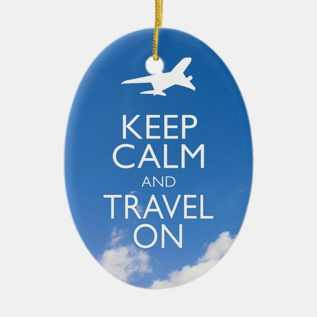 KEEP CALM AND TRAVEL ON CERAMIC TREE DECORATION (Front)