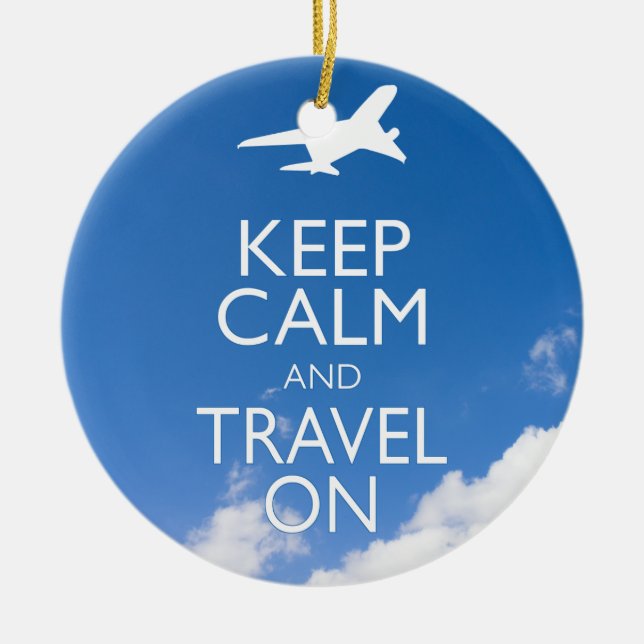 KEEP CALM AND TRAVEL ON CERAMIC TREE DECORATION (Front)