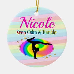 KEEP CALM AND TUMBLE GYMNASTICS DESIGN CERAMIC TREE DECORATION