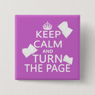 Keep Calm and Turn The Page 15 Cm Square Badge