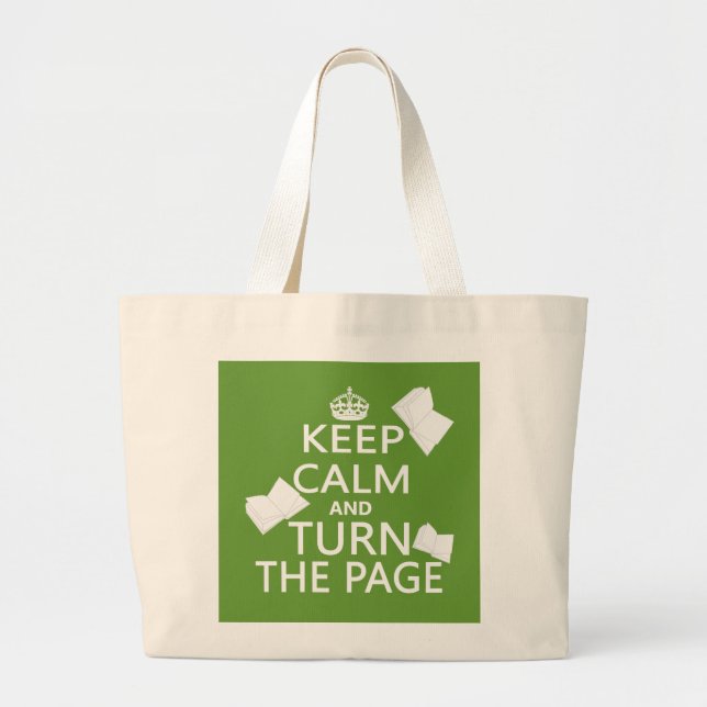 Keep Calm and Turn The Page Large Tote Bag (Front)