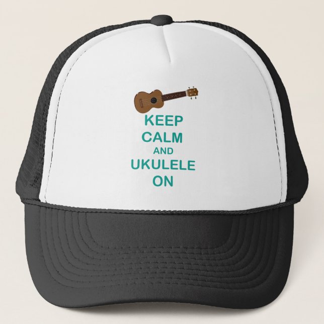 Keep Calm and Ukulele On unique Hawaii fun print Trucker Hat (Front)