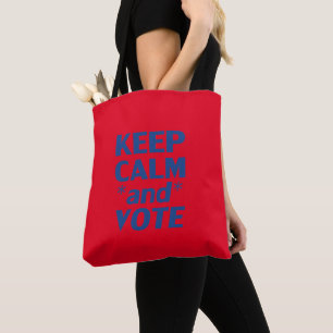 "keep calm and vote" blue red tote bag