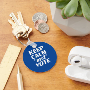 "Keep Calm and Vote" blue white Key Ring