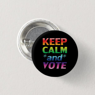 keep calm and vote rainbow pride typography black 3 cm round badge