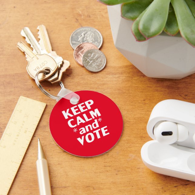 "Keep Calm and Vote" red white Key Ring (Desk)