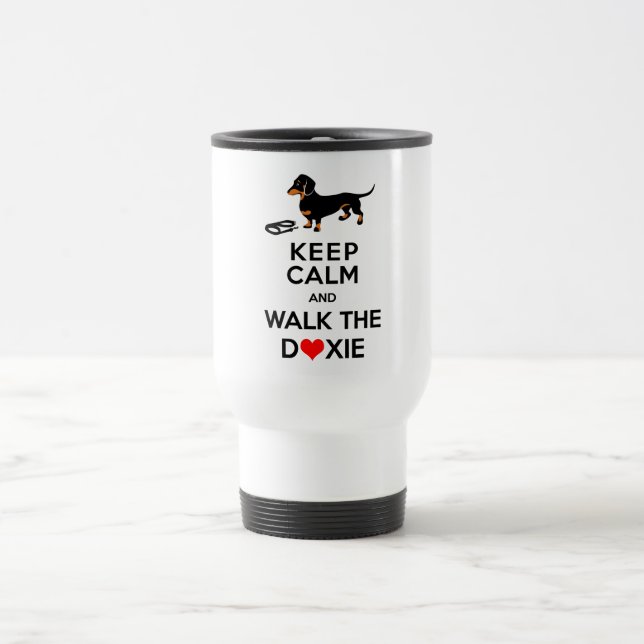Keep Calm and Walk the Doxie - Cute Dachshund Travel Mug (Center)