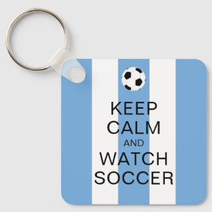Keep Calm and Watch Soccer Argentina Blue Stripes Key Ring