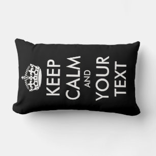 KEEP CALM and YOUR TEXT - Change BLACK background Lumbar Cushion
