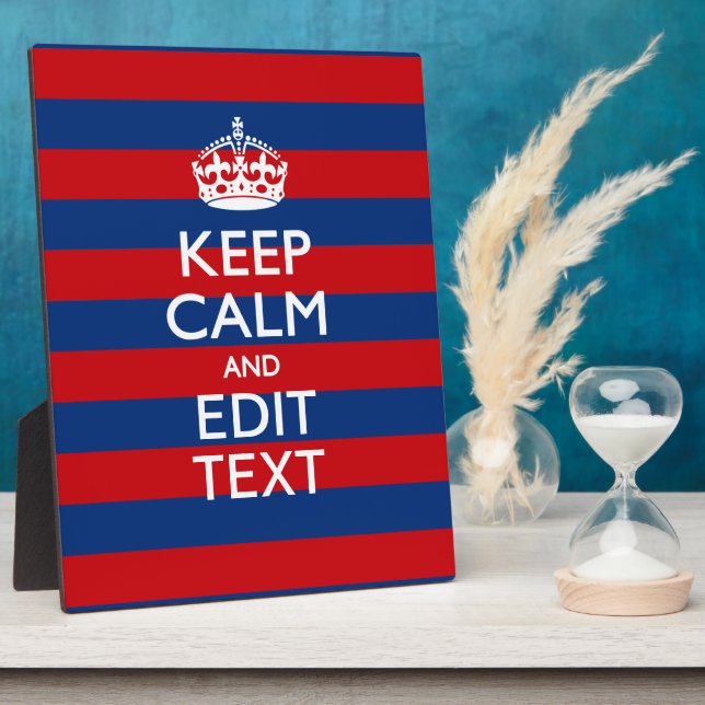 KEEP CALM AND Your Text on Blue Stripes Plaque (Side)