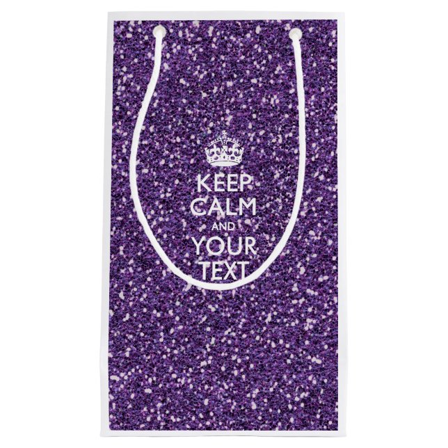 Keep Calm and Your Text on Stylish Purple Small Gift Bag (Front)
