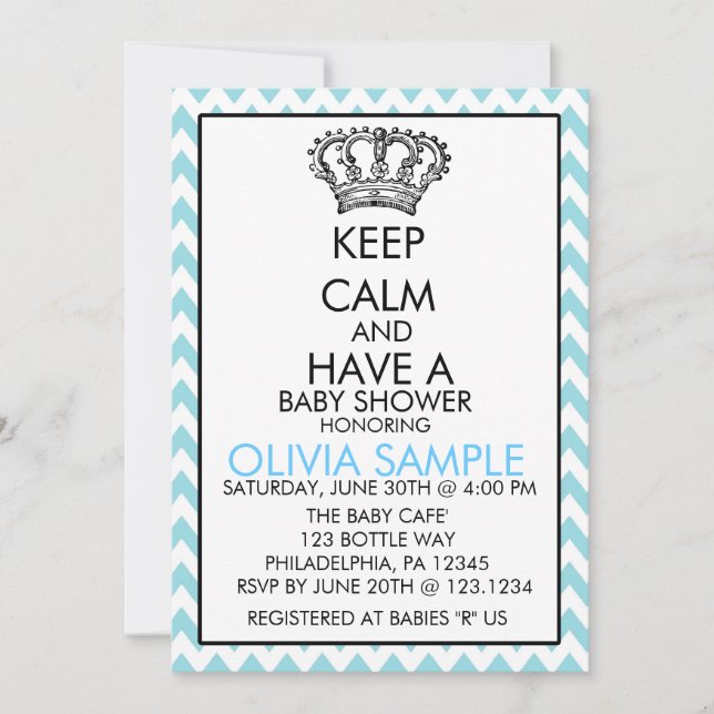 Keep Calm baby shower invitation (Front)