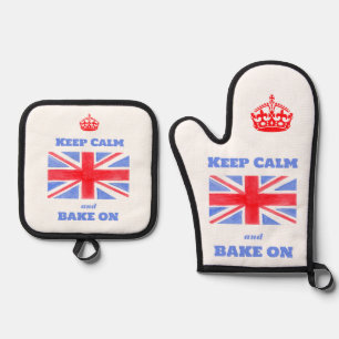 Keep Calm Bake On Union Jack British Flag  Oven Mitt & Pot Holder Set