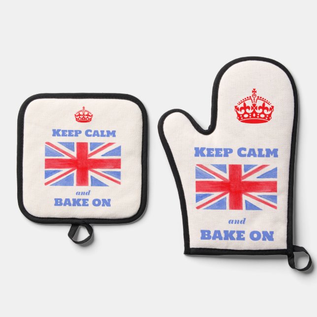 Keep Calm Bake On Union Jack British Flag  Oven Mitt & Pot Holder Set (Front)