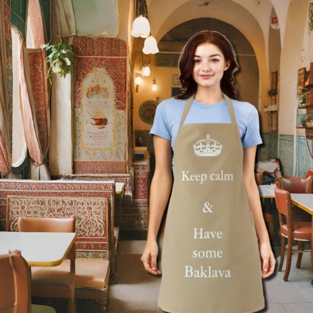 keep calm -Baklava - in  khaki &white Apron (Creator Uploaded)