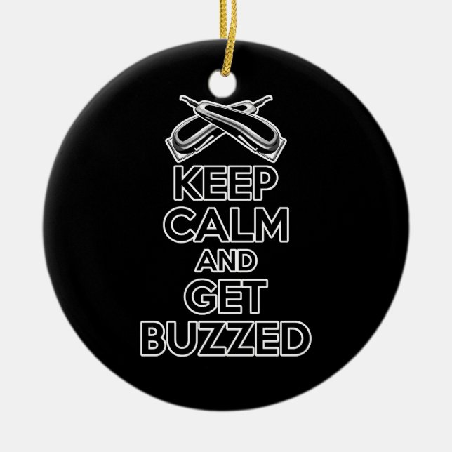 Keep Calm: Barber Humour Ceramic Tree Decoration (Front)