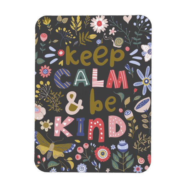 Keep Calm Be Kind Folk Art Flowers Magnet (Vertical)