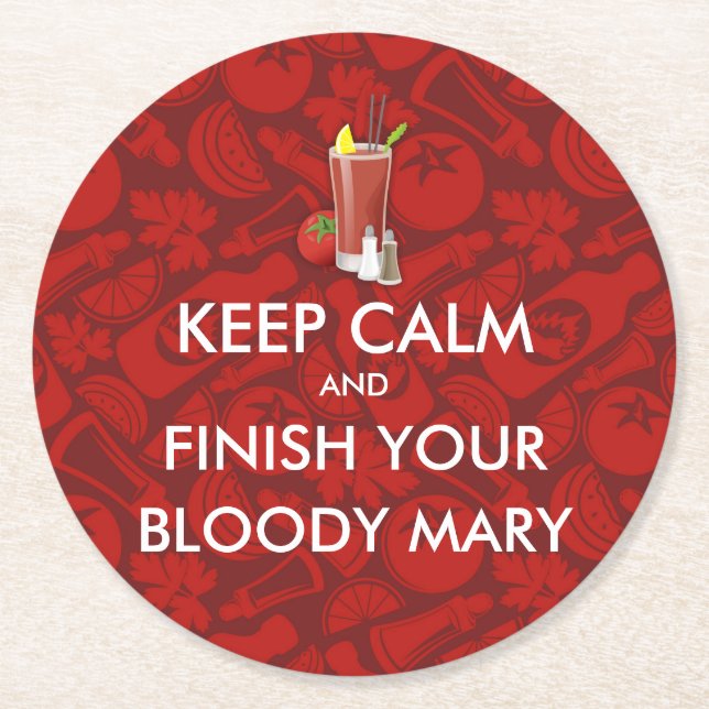 Keep Calm - Bloody Mary Round Paper Coaster (Front)
