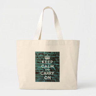 Keep Calm Blue Brick Grunge Large Tote Bag