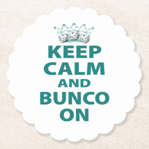 Keep Calm Bunco On Retro Funny Dice Blue Paper Coaster