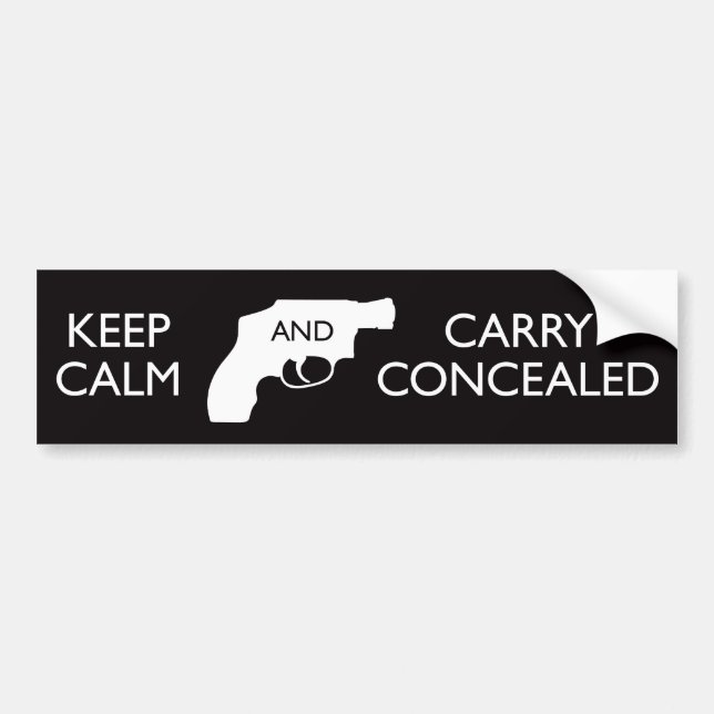 Keep Calm Carry Concealed Black/White Bumper Sticker (Front)