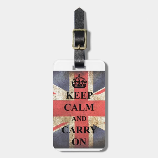 Keep Calm Carry On British Flag Luggage Tag (Front Vertical)