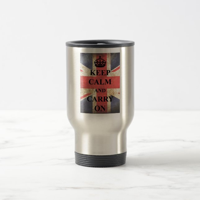 Keep Calm Carry On British Flag Travel Mug (Center)