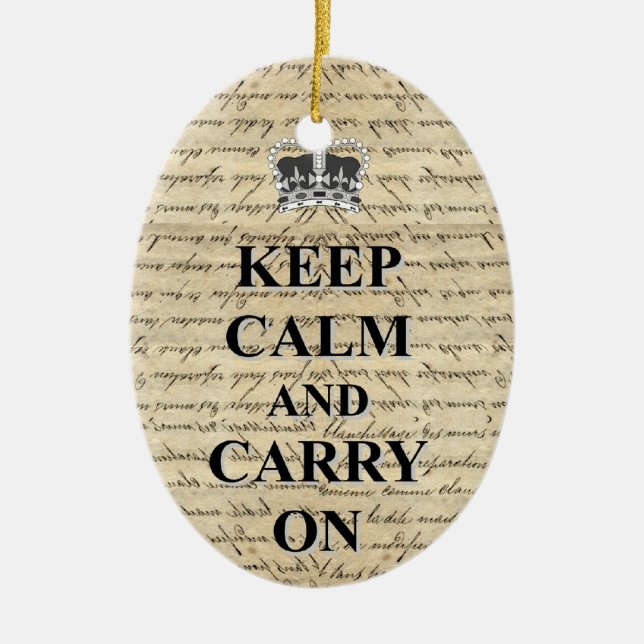 Keep Calm & Carry On Ceramic Tree Decoration (Front)