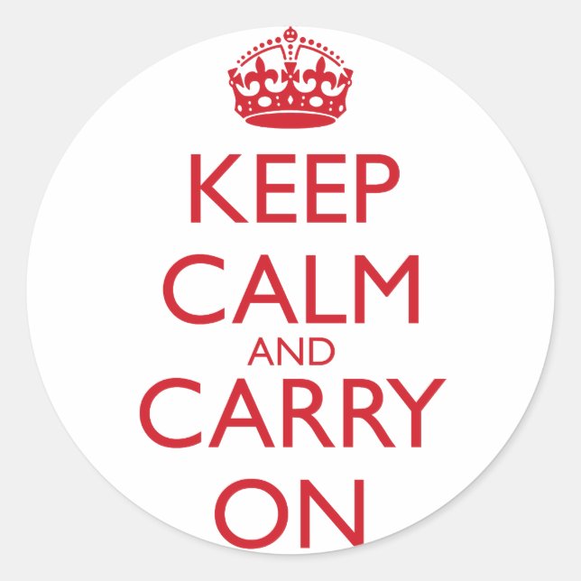 Keep Calm & Carry On Fire Engine Red Text Classic Round Sticker (Front)