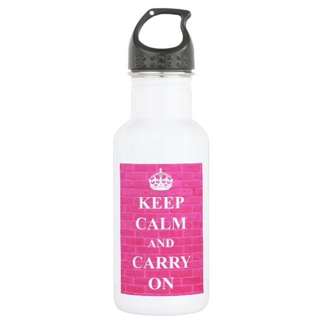 Keep Calm & Carry On Pink 532 Ml Water Bottle (Front)