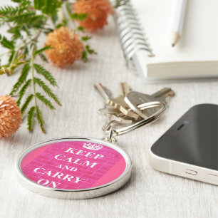 Keep Calm & Carry On Pink Key Ring