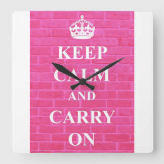 Keep Calm & Carry On Pink Square Wall Clock