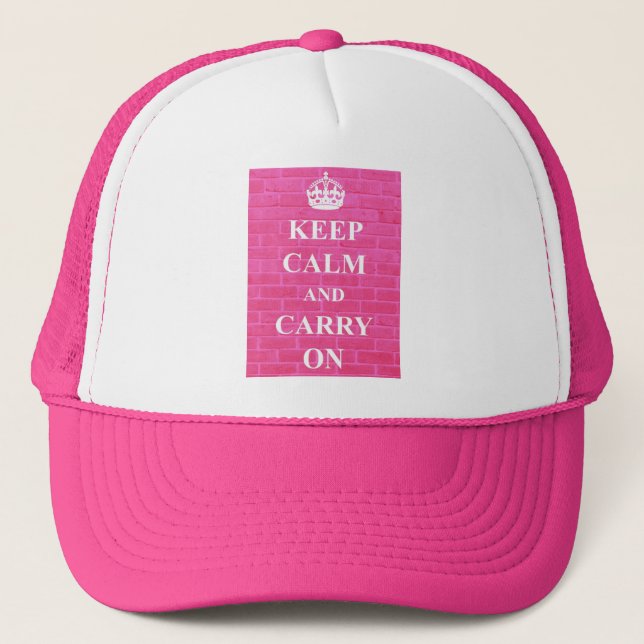 Keep Calm & Carry On Pink Trucker Hat (Front)