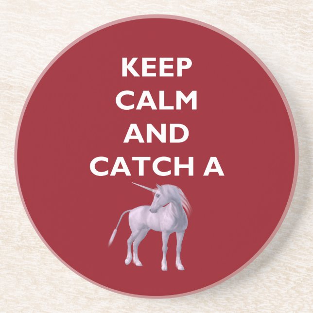 Keep Calm Catch a Unicorn White Font, Retro, ZKoA Coaster (Front)