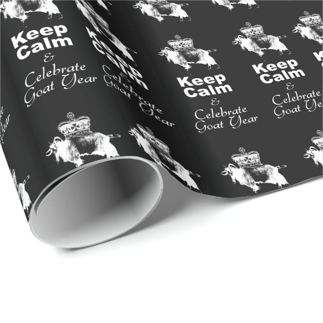 Keep Calm Celebrate Goat Year Black Wrapping Paper (Roll Corner)