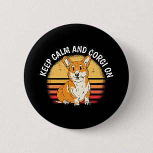 Keep calm corgi dog retro puppy lover owner pet 6 cm round badge