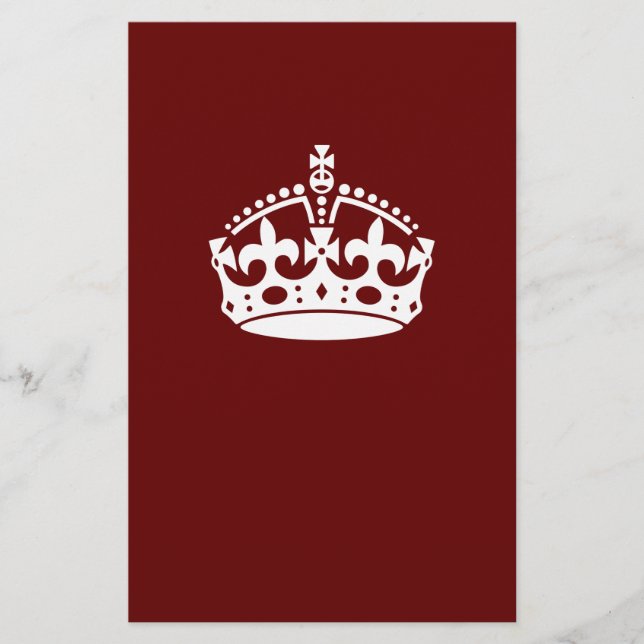Keep Calm Crown Burgundy Red Accent Stationery (Front)