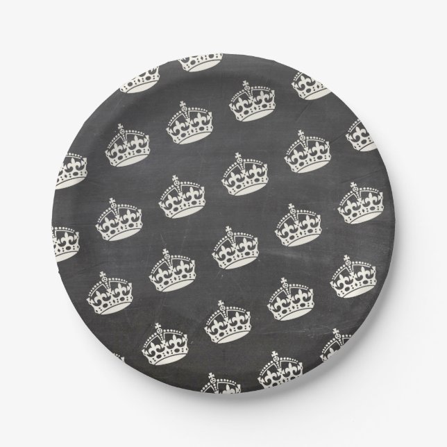 Keep Calm Crown Chalkboard Party Chic Paper Plates (Front)