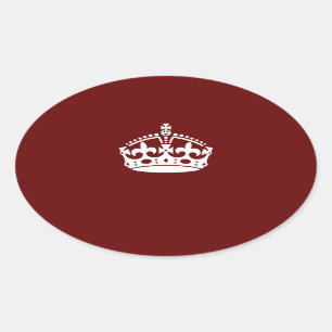 Keep Calm Crown Icon on Burgundy Red Oval Sticker